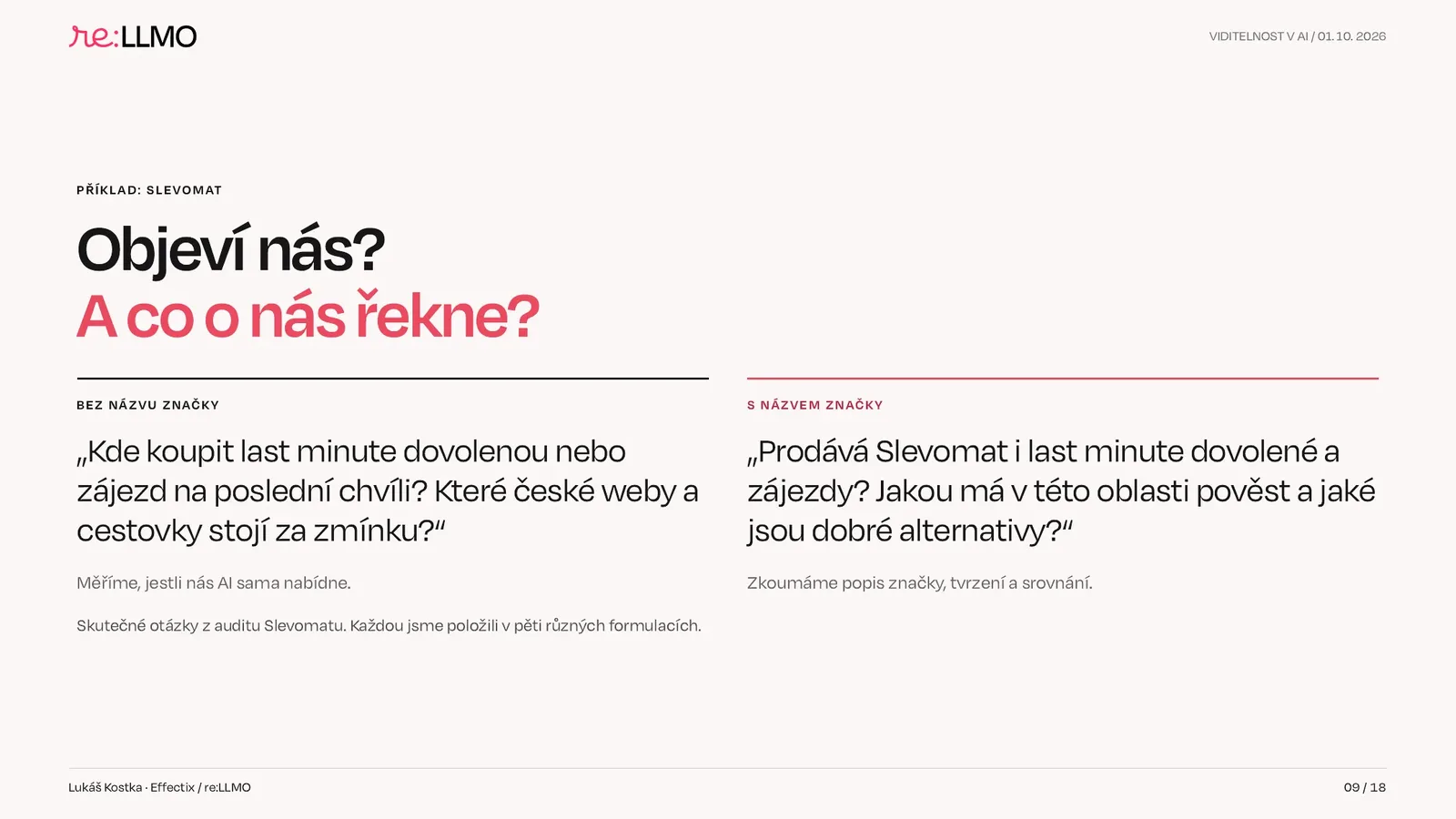 Slide z webináře: dvě otázky na téma last minute zájezdy, jedna bez názvu značky Slevomat a jedna s ním